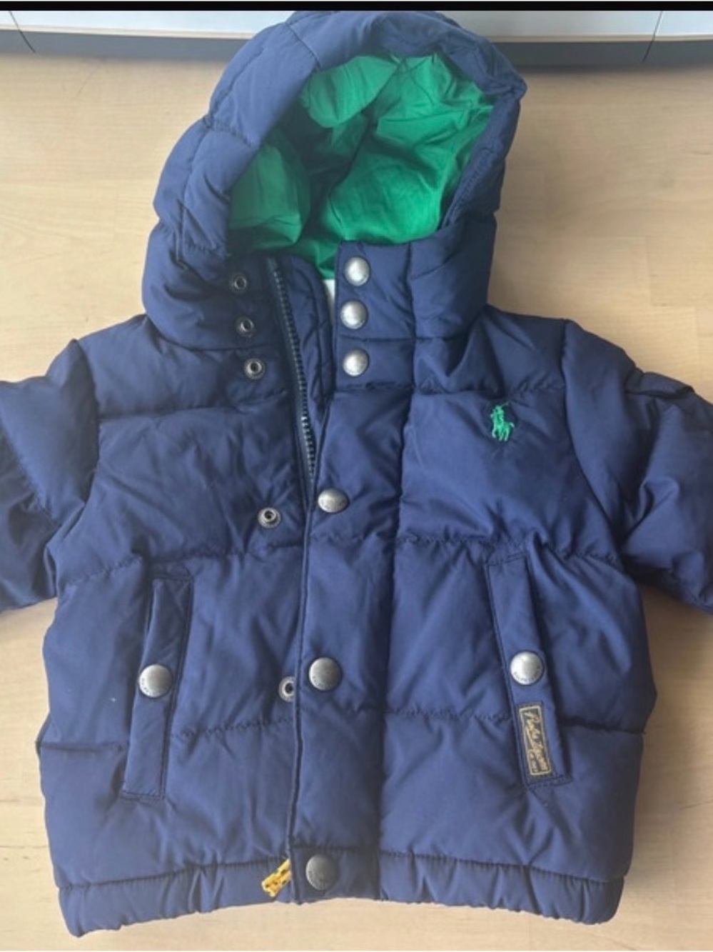 Ralph Lauren Navy Puffer Jacket with Green Lining - Kids